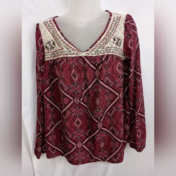 2/$30 Xhilaration Burgundy Merlo Western Patterned Top-(#69) - Picture 1 of 10